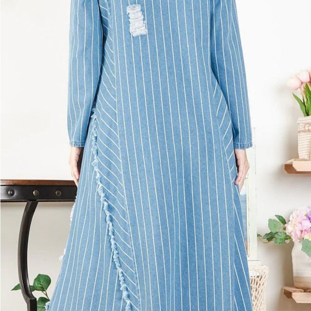The Everyday casual long sleeve frayed denim duster jacket - Picture 4 of 6